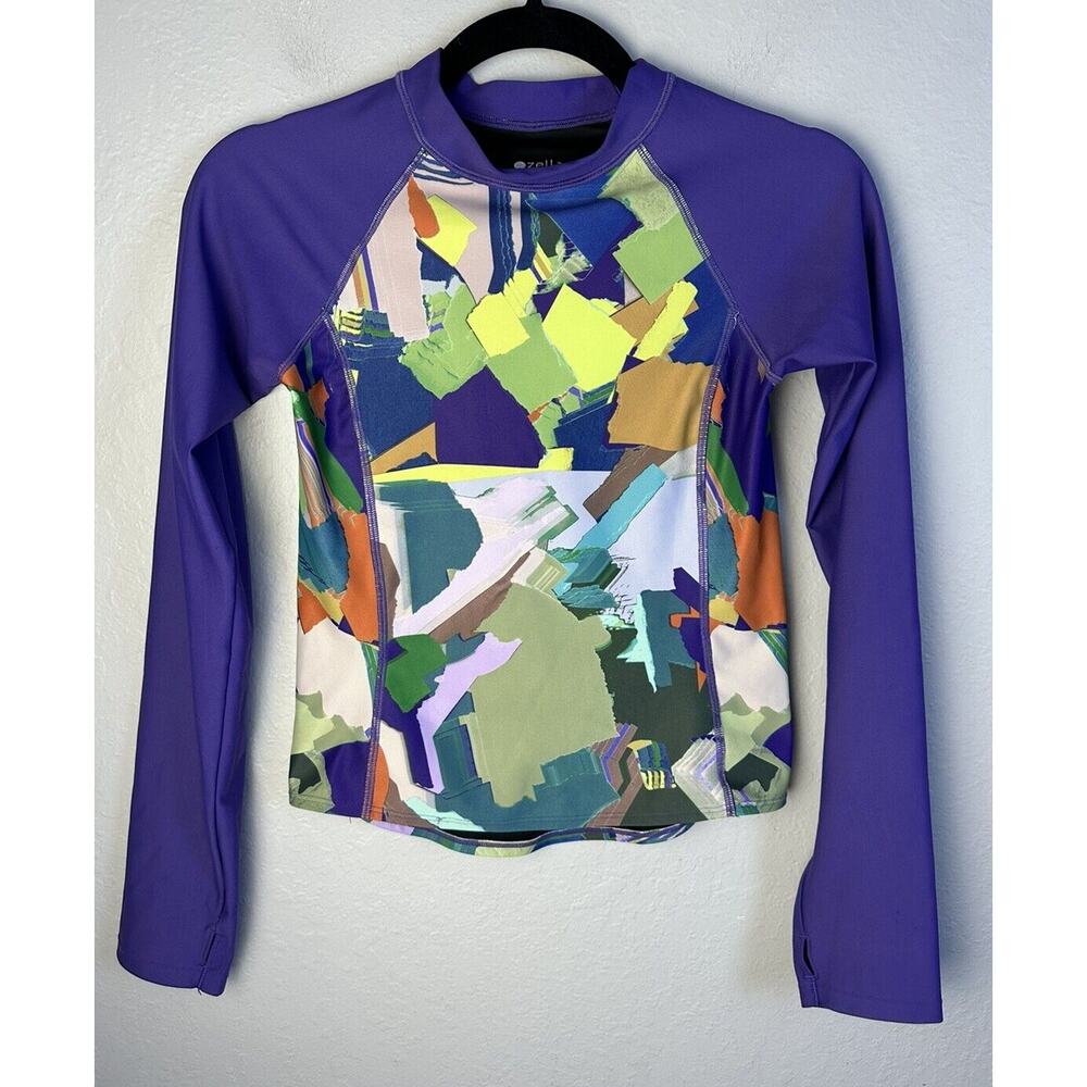 Zella Girls Long Sleeve Purple Printed Rashguard Swim Top Size 14